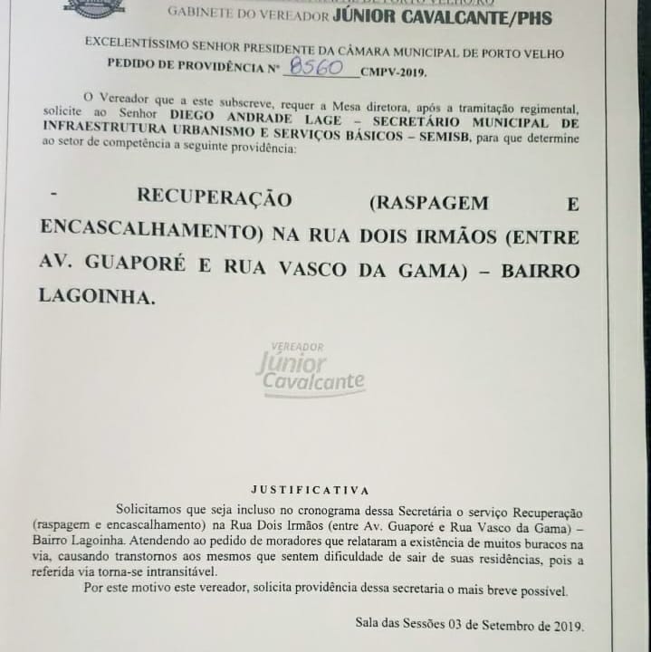 Vereador Júnior Cavalcante solicita e prefeitura inicia recuperação da Rua Dois Irmãos no Lagoinha