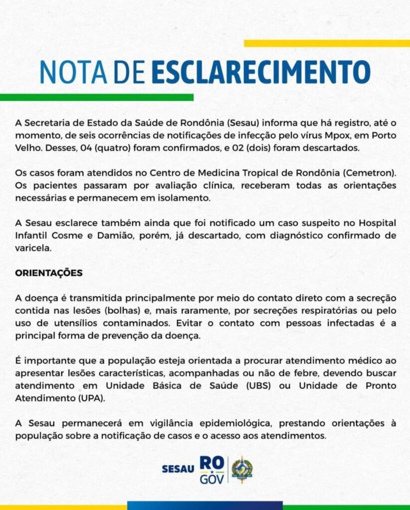 2b8442ed-1039-4cb3-9f8e-bdd362769fdf-822x1024 Sesau confirma quatro casos de Mpox em Porto Velho e mantém vigilância epidemiológica
